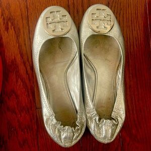 Silver size 9 Tory Burch ballet flats